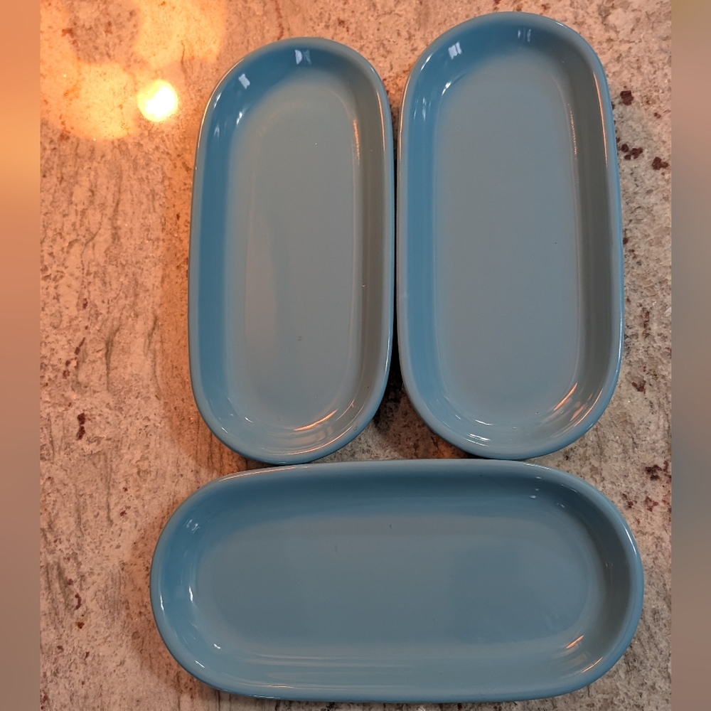 3 Stoneware MCM Trend Pacific Buffet Turquoise Color Pasta, Candy Dish or Tray